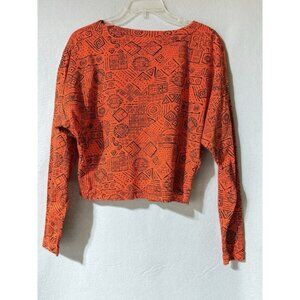 1980's LizSport Red Graphic Print Midriff Top Sz Small Orange & Black